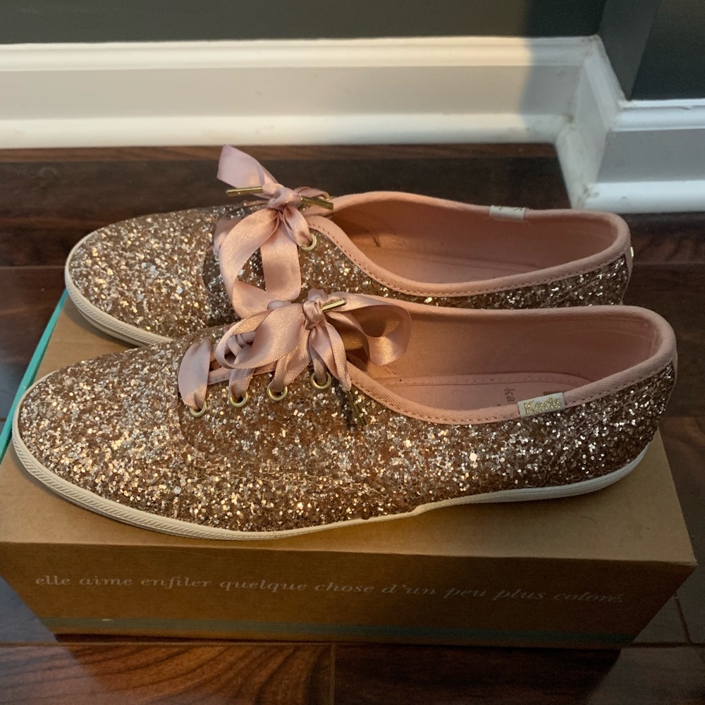 kate spade Rose Gold Glitter Ribbon Lace-Up Sneakers